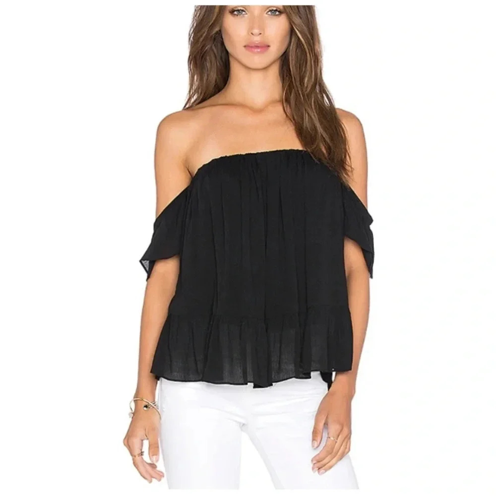 Misa Los Angeles Black Off-Shoulder Ruffle Top